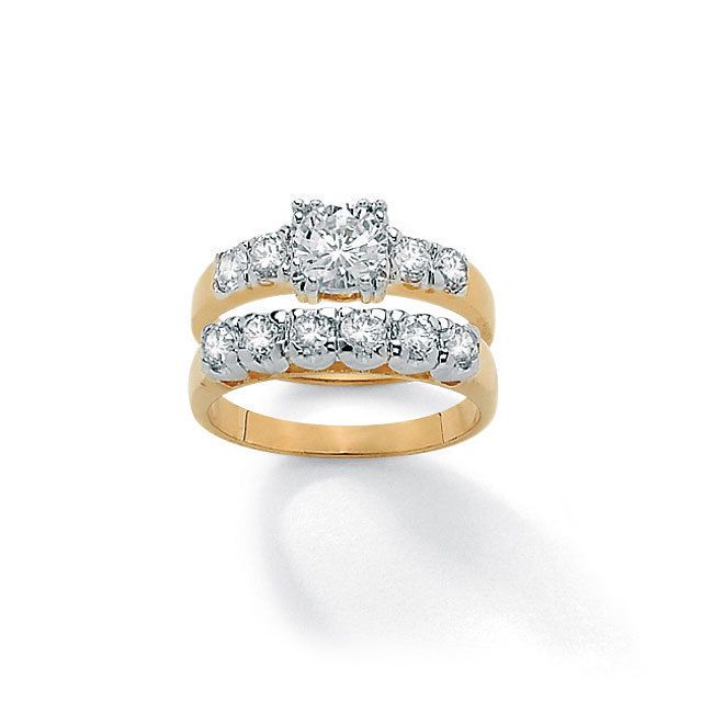 Carat Diamond Round 14k Gold overlay Bridal Ring Set  