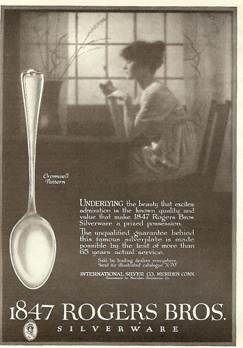 1916 woman admires 1847 ROGERS BROS Silverware AD PRINT  