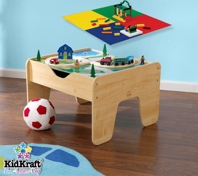 KidKraft 2 in 1 Wood Train & Toy Block Activity Table  