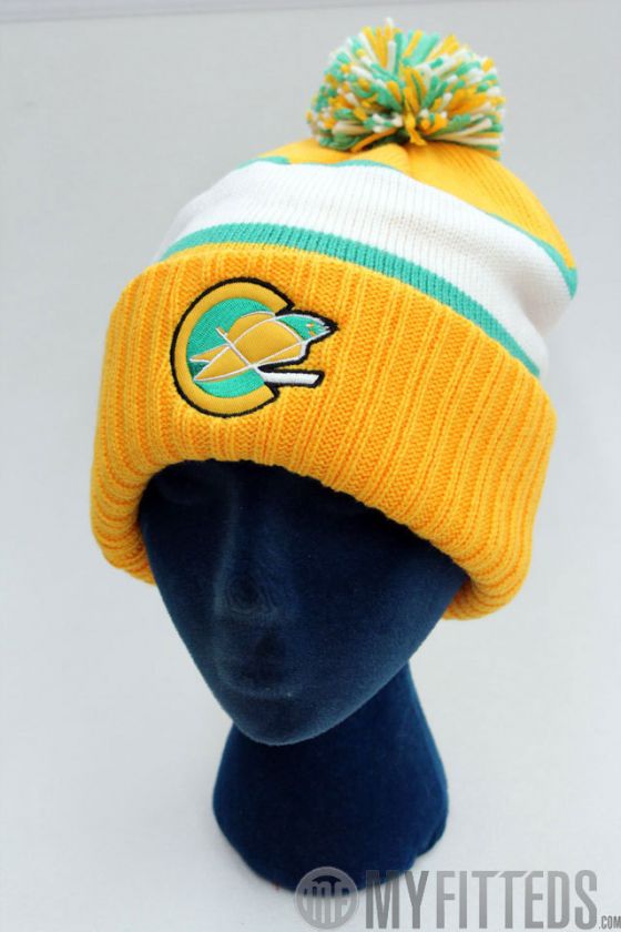   Golden Seals Yellow Green White Hockey Pom Knit Skully Winter Hat CCM