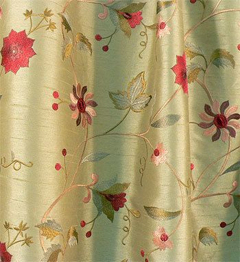 Drapery Upholstery Fabric Embroidered Sage Background  