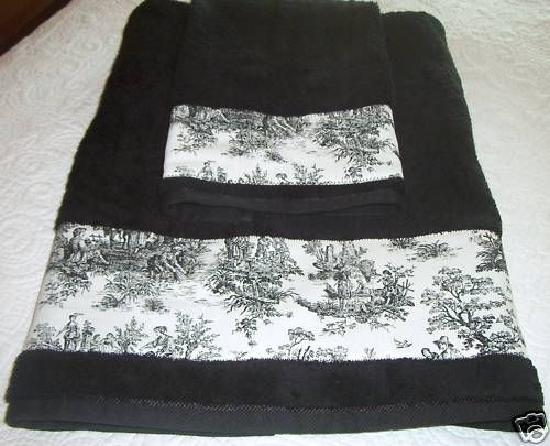 Bath Towel Set; Waverly Country Life Toile Black Ivor  