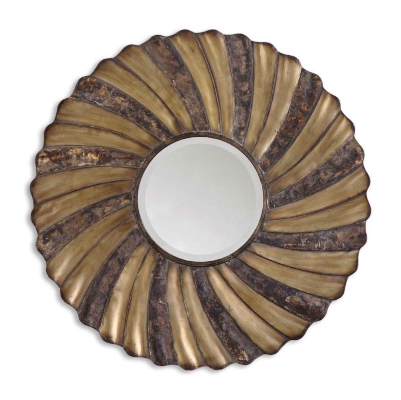 Ornate Scalloped Round Bronze Dresser Bathroom Mirror  