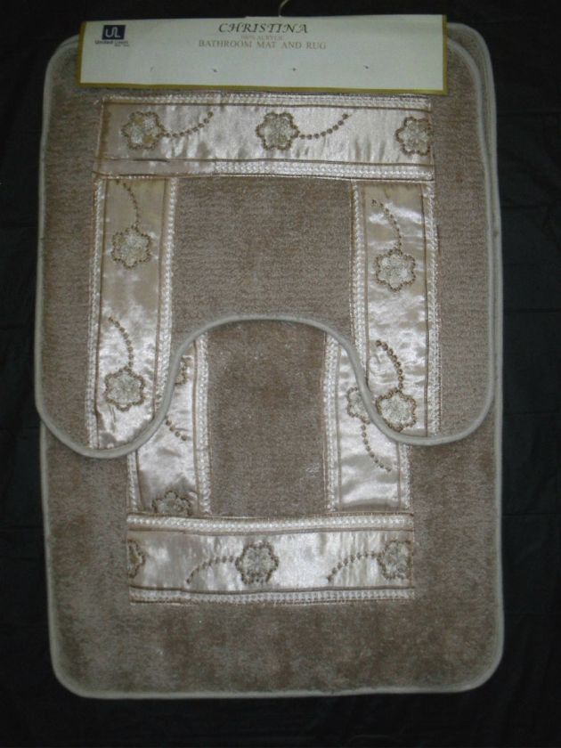 Bathroom Rug Set with Beige Decorative Floor Mats Acrylic w/ Rubber 