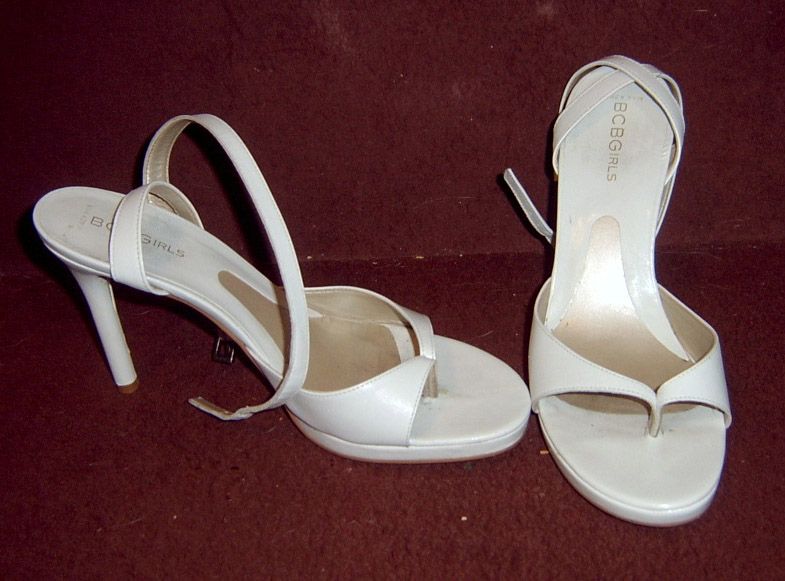 BCBG Max Azria White Strappy Platform Heels 7.5 B  