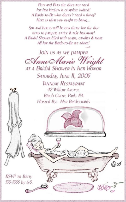 Pamper Spa Theme Wedding Bridal Shower Invitations  