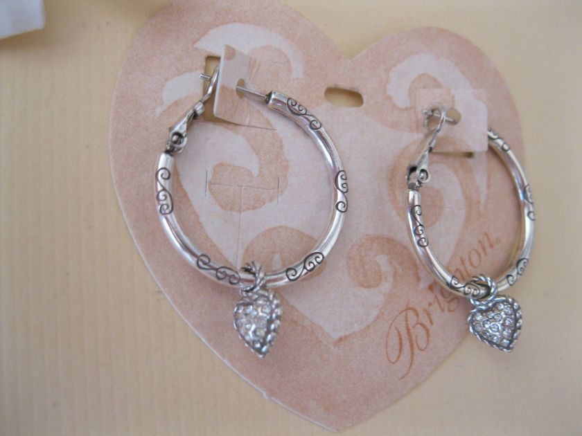 Brighton Earrings Hoops Leverback w Heart Mini Charms included NWT 