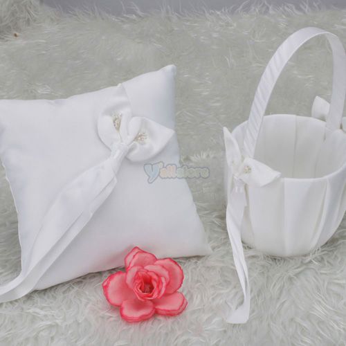 Elegant White Satin Calla lily Wedding Favor Flower Girl Basket + Ring 