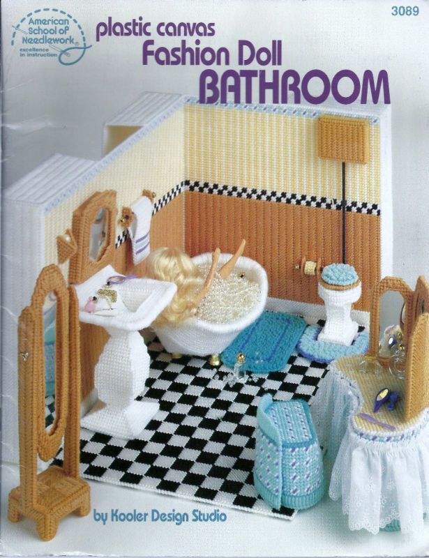   FASHION DOLL BARBIE PLASTIC CANVAS BOOK   TUB, SINK, TOILET ETC   ASN