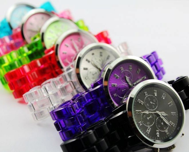   Fruity Color Crystal Transparent Men Lady Watch Plastic Band 7 Color