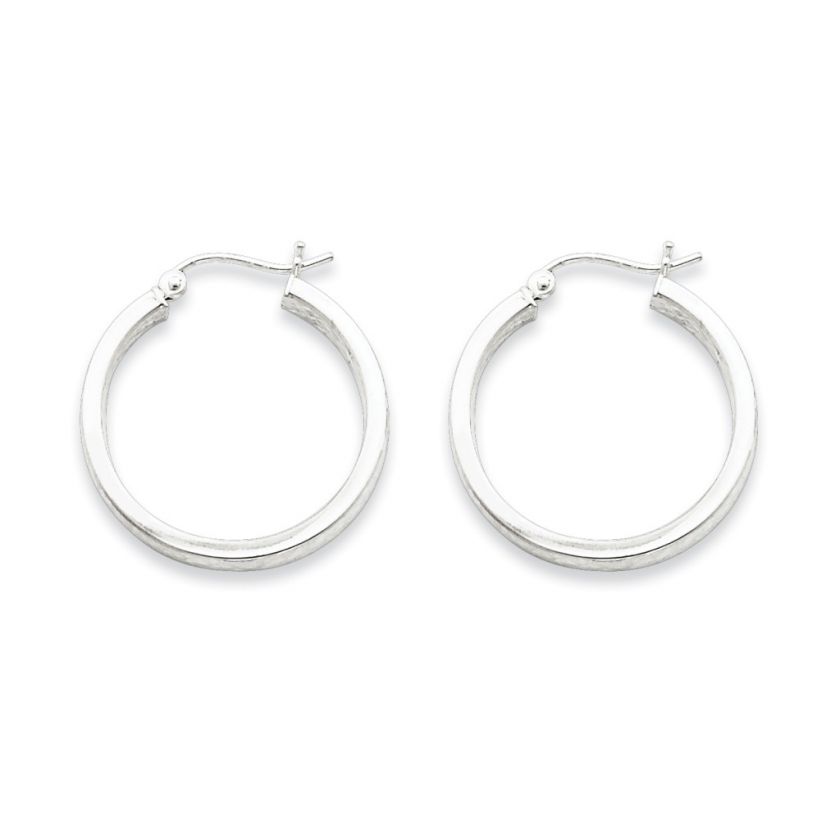 LADIES STERLING SILVER HOOPS 2 MM DIAMOND CUT EARRINGS  