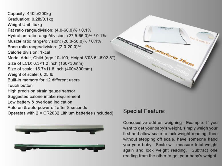 Digital Body Fat Scale Large Platfrom Large LCD Screen  