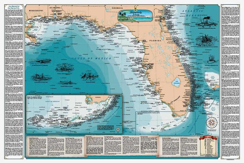 Laminated Florida & Gulf Shipwreck Chart Nautical Map  