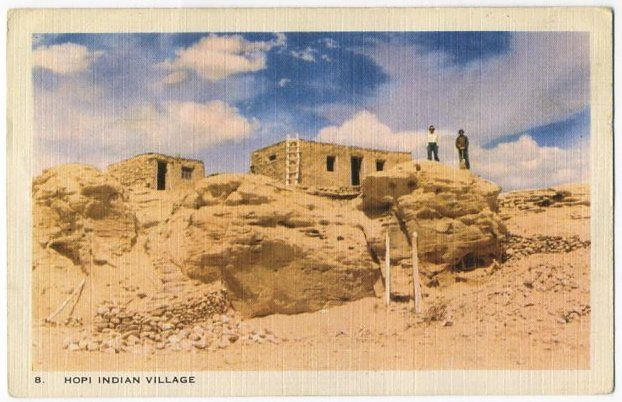 Postcard~Hopi Indian Village~Hoteville Village~Bacavi, AZ Description 