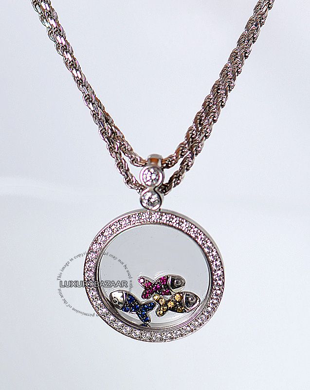 Chopard 18K White Gold Diamond & Sapphire Floating Fish Pendant  