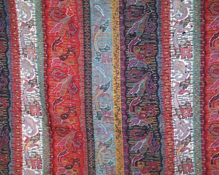 RARE 1860 ANTIQUE WOOL KANI WEAVE WOVEN ROMAN STRIPE KASHMIR PAISLEY 