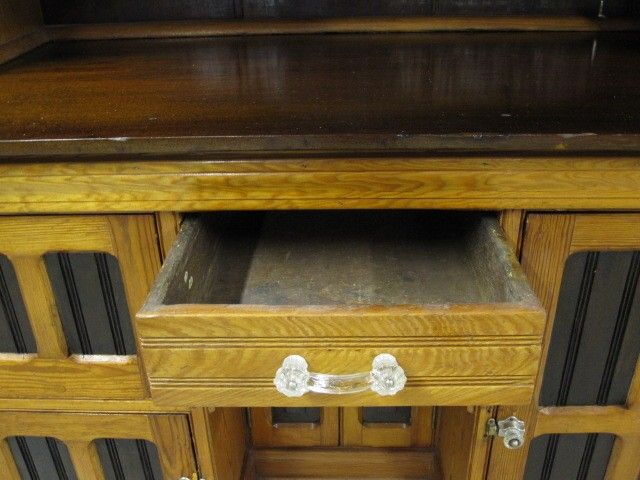 Antique 2 Pc Unusual Cupboard Kitchen Pantry Cabinet Tin Lined Bins 