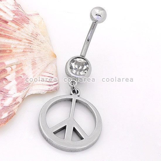   Peace Sign 14ga Navel Ring Body Piercing Belly Jewelry New 1PC  