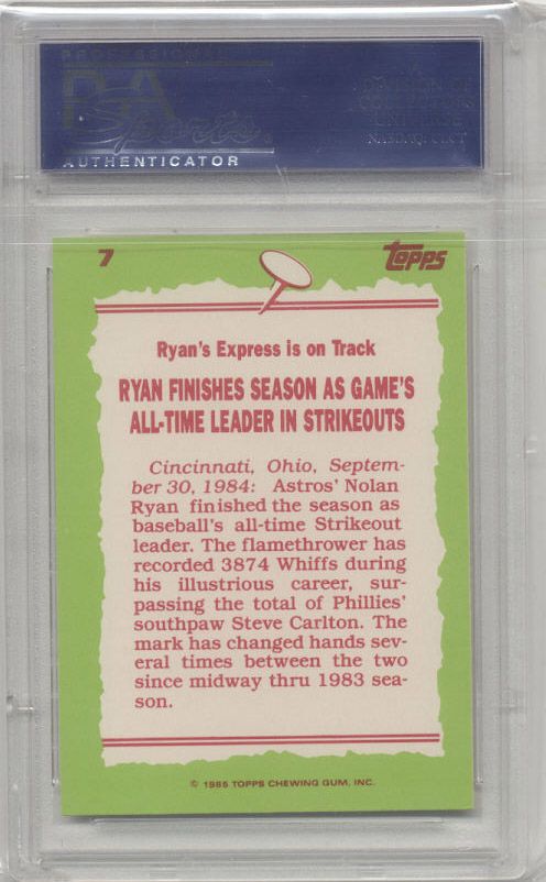 1985 Topps Tiffany Nolan Ryan Record Breaker PSA 10 Gem  