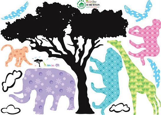 Kids Room Wall Stickers Giraffe Lion Tiger Elephant  