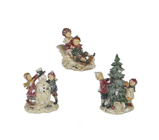 Vintage Christmas Frosted Snow Village Scenes with Children  