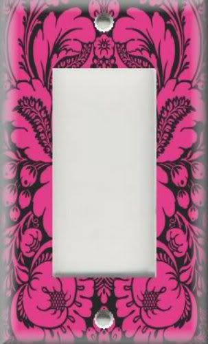 Light Switch Plate Cover   Pink And Black   Damask Design  