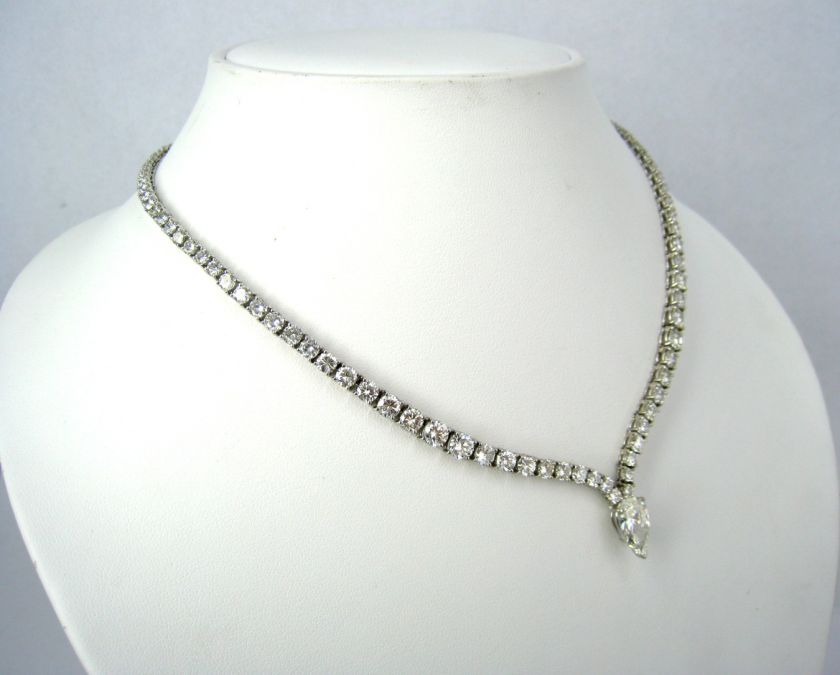   20.00ct G H VS Round & Pear Shape Diamond Platinum V Necklace  