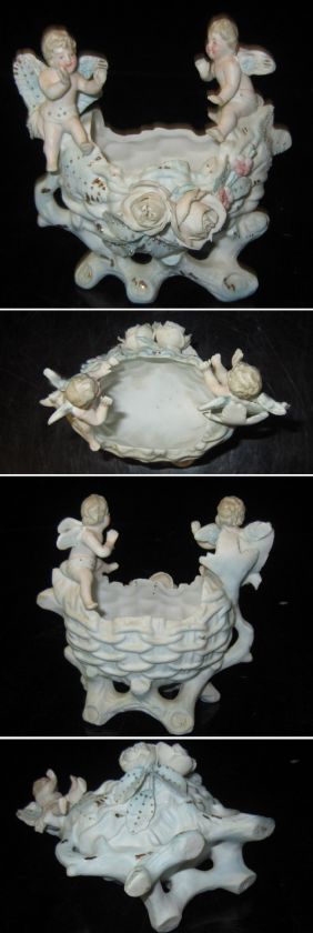 Bisque Porcelain Vintage cherub basket FIGURINE GERMAN Art Nouveau 