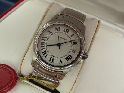 Midsize CARTIER SANTOS COUGAR RONDE SS Ref 1920 1 Date Watch w/ Box 