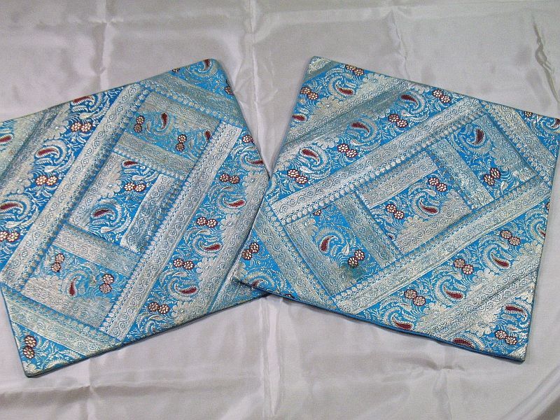 Blue Vintage Zari Brocade Ethnic Decor Pillow Covers  