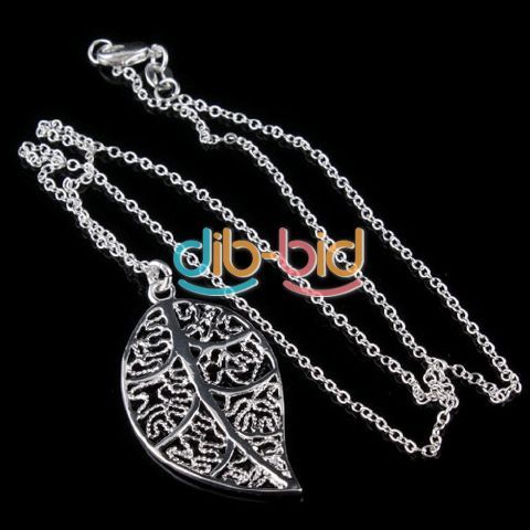   Lady 925 Silver Necklace + Earrings Hollow Leaves Jewelry Set  