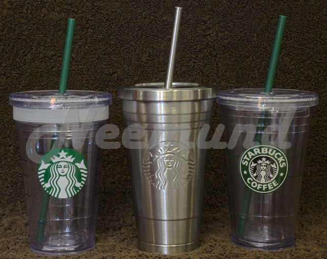 Size comparison of Stainless Grande tumbler with clear Grande tumblers