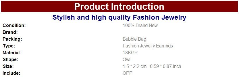 NEW Stud Fashion Charm Ladies Crystal Owl Earring A46  