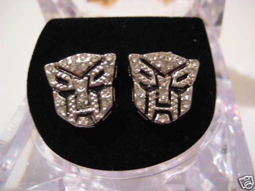 TRANSFORMERS AUTOBOTS SILVER DIAMOND STUD EARRINGS NEW  