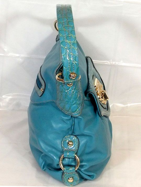 Kathy Van Zeeland Handbag Turquoise Gold Faux Leather  