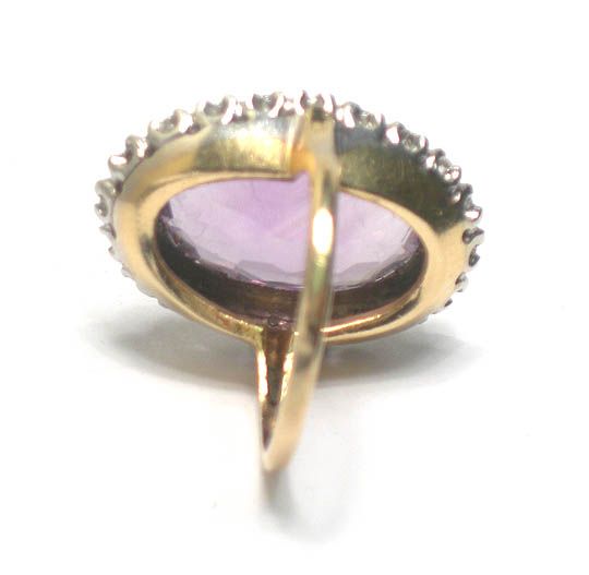 VINTAGE 14K SOLID GOLD, DIAMONDS & AMETHYST RING  